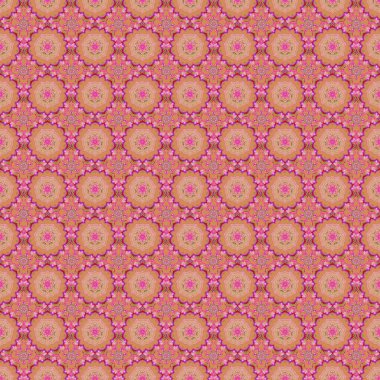 Güzel kırmızı ve turuncu el yapımı, dikişsiz raster çizimi. Çiçek ve Mandala elementleriyle kusursuz bir desen..