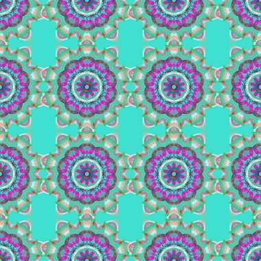 Vektör tarzı süs. Damask, mavi ve pembe renklerde kusursuz desen. Soyut süslemeleri olan kraliyet duvar kağıdı.