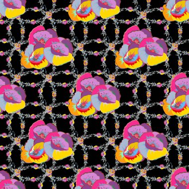 Pembe ve mavi renklerde dekoratif çiçeklerle zarif, pürüzsüz bir desen. Düğün davetiyeleri için çiçek deseni, tebrik kartları, hatıra defteri, baskı, hediye paketi, kumaş ve tekstil imalatı.