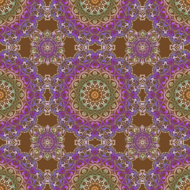 Vektör çizimi. Tasarım, tekstil veya kumaş için mor ve pembe renklerde vektörsüz desen.