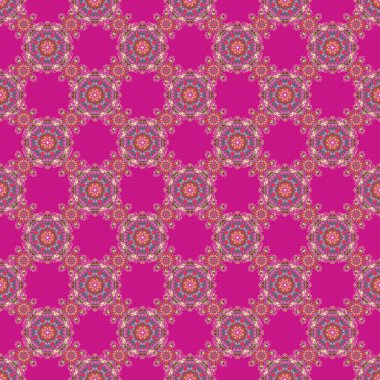 Damask arkaplan deseni kırmızı, yeşil ve mavi renklerde. Vektör illüstrasyonu.