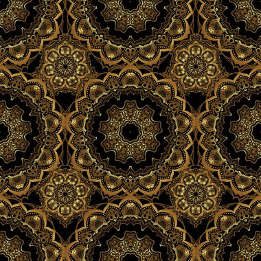 Düşük polimerli altın desenli çizim. Siyah bir arka planda altın rengi, dikişsiz desen. Soyut vektör altın dokusu.