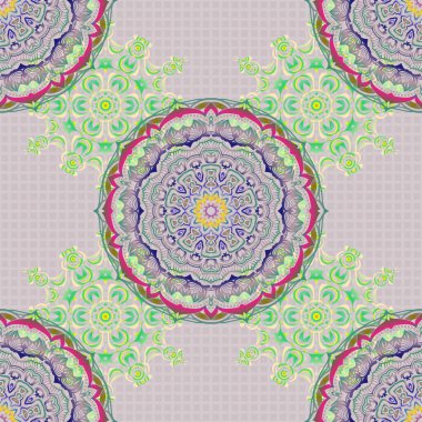 Vector vintage süsü. El çizimi çizimi. Doğulu tarzı. Kumaş, duvar kağıdı, arkaplan, davetiye, ambalaj ve kitap kapakları için tasarım. Şam, yeşil ve sarı renklerde pürüzsüz desen.