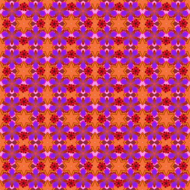 Mor, kırmızı ve mor renklerde çiçek süsü. Renkli desenler antika. Vektörsüz arkaplan.