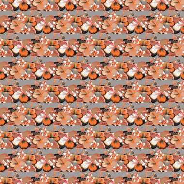 Soyut etnik vektör kusursuz desen. Kabile sanatı boho baskısı, klasik turuncu, kahverengi ve bej çiçekli arka plan. Arkaplan dokusu, duvar kağıdı, çiçek teması.