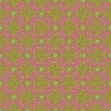 Pembe, yeşil ve sarı soyut süs, soyut dekoratif elementlerin kusursuz deseni.