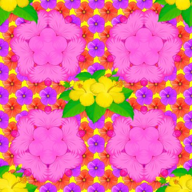 Vektör çizimi. Yumuşak suluboya çiçek deseni - sarı arkaplanda pürüzsüz desen.