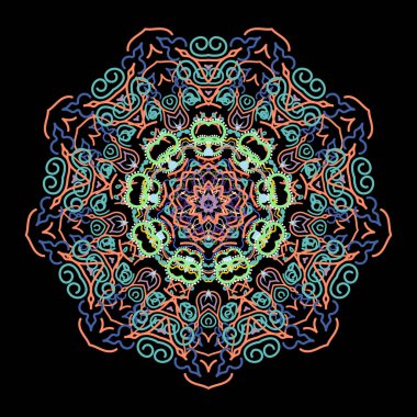 Elle çizilmiş güzel bir tasvir. Zarif sarı ve mavi pürüzsüz desenli ve Mandala elementleriyle.