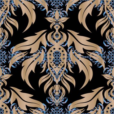 Kış kar tasarımı duvar kağıdı. Sembol bayramı, yeni yıl 2018 kutlaması. Vektör çizimi. Noel aromalı kar taneleri pürüzsüz desenlidir. Siyah arka planda mavi ve bej renkli kar taneleri.