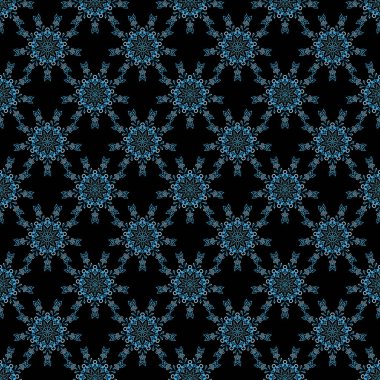 Vektör çizimi. Kusursuz soyut kabile desenleri mavi renklerde. El yapımı etnik doku, hayal gücünün uçuşu..