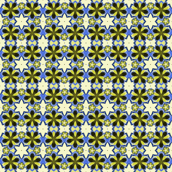 Adorno Sin Costura Vectorial Colores Azul Amarillo Verde Damasco Angustiado — Archivo Imágenes Vectoriales