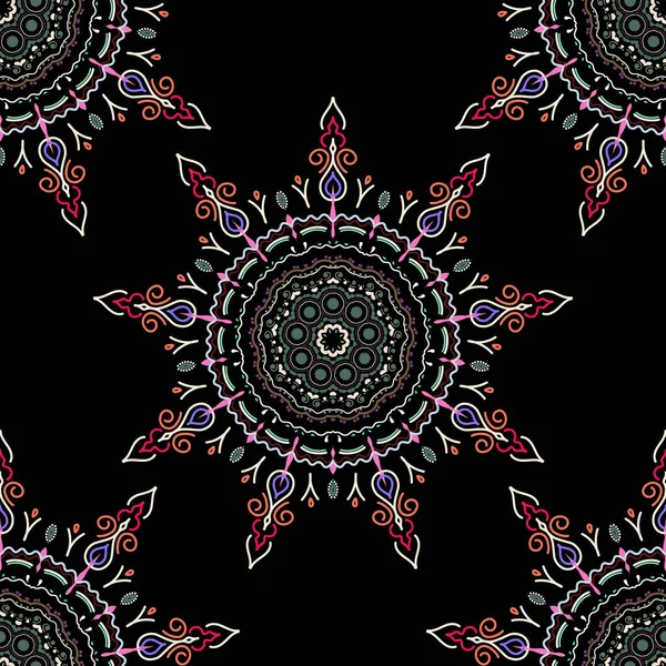 Vektorikuvitus Ruskea Neutraali Violetti Väri Mustalla Taustalla Ikat Damask Saumaton — vektorikuva