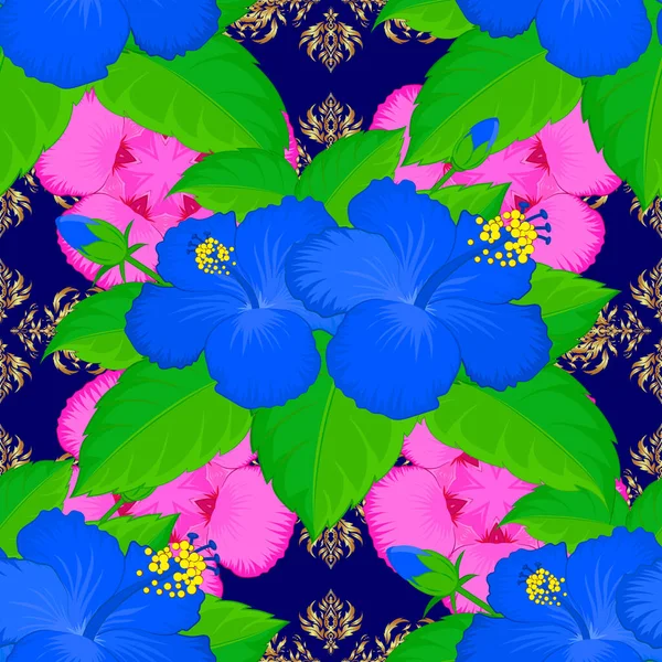 Απρόσκοπτη Υφή Λουλουδένιου Στολισμού Ροζ Μπλε Και Πράσινο Χρώμα Οπτική — Διανυσματικό Αρχείο