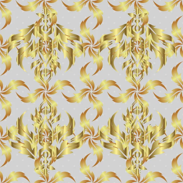 東部スタイルのヴィンテージ黄金の要素 壁紙のための黄金の華やかなイラスト オーナメンタルレーストラック 灰色の背景に伝統的なアラビアの装飾 金の装飾とベクトルシームレスパターン — ストックベクタ