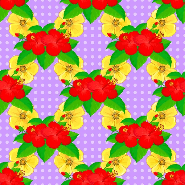 Mjuk Akvarell Hibiskus Blomma Tryck Sömlös Mönster Violett Bakgrund Vektorillustration — Stock vektor