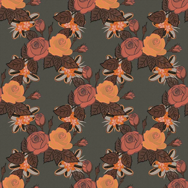Abstrakter Hintergrund Florales Nahtloses Muster Mit Blühenden Rosenblüten Und Grünen — Stockvektor
