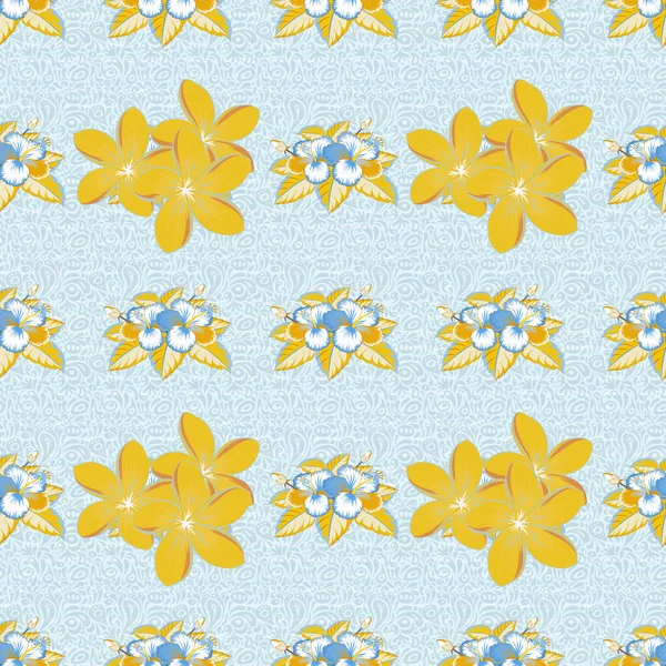 Floral Vintage Seamless Pattern Blue Gray Yellow Colors Vector Illustration — Stock Vector