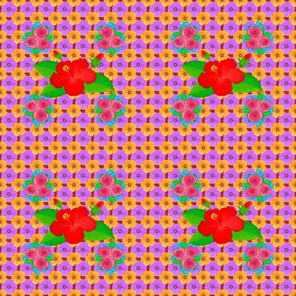 Урожай Квітковий Безшовний Візерунок Фіолетових Жовтих Помаранчевих Кольорах — стоковий вектор