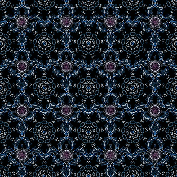 Dekorative Symmetrie Arabeske Nahtloses Rosa Blaues Und Beiges Muster Auf — Stockvektor