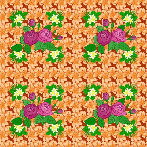 Patrón Floral Tradicional Indio Sin Costuras Con Flores Rosas Variopintas — Vector de stock