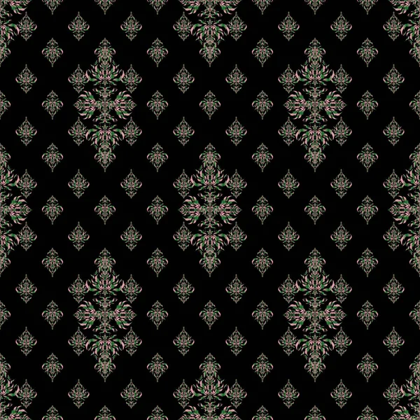 Ročník Růžové Zelené Bezešvé Vzor Abstraktní Ornament Brokát Textilní Vzor — Stockový vektor