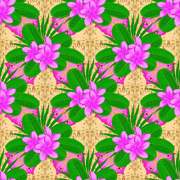 Motif Floral Ethnique Sans Couture Sur Fond Beige Avec Des — Image vectorielle