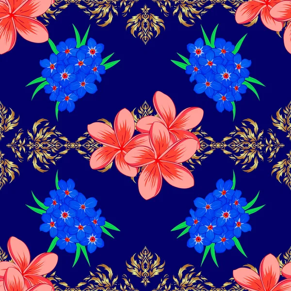 Patrón Floral Sin Costuras Colores Azul Rosa Naranja Vector Olvidar — Vector de stock