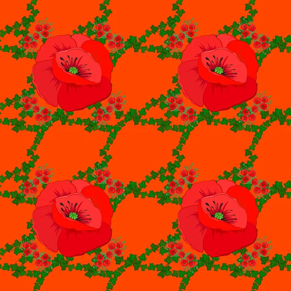 Papier Peint Floral Sur Fond Orange Ornement Décoratif Pour Tissu — Image vectorielle