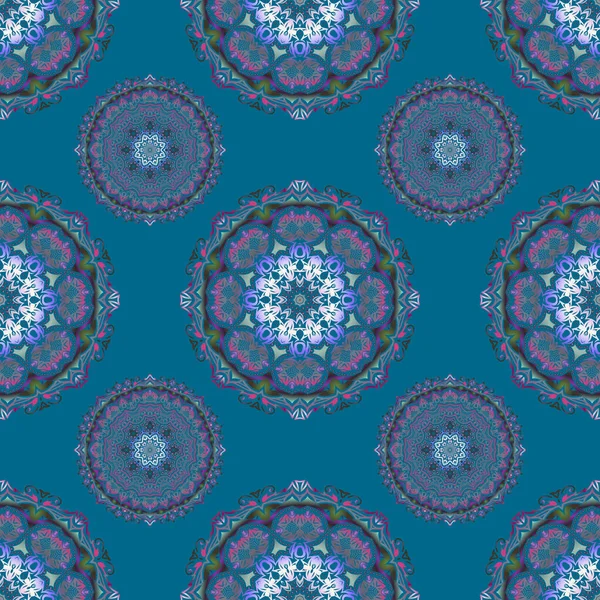 Damas Motif Floral Sans Couture Dans Les Couleurs Bleu Violet — Image vectorielle