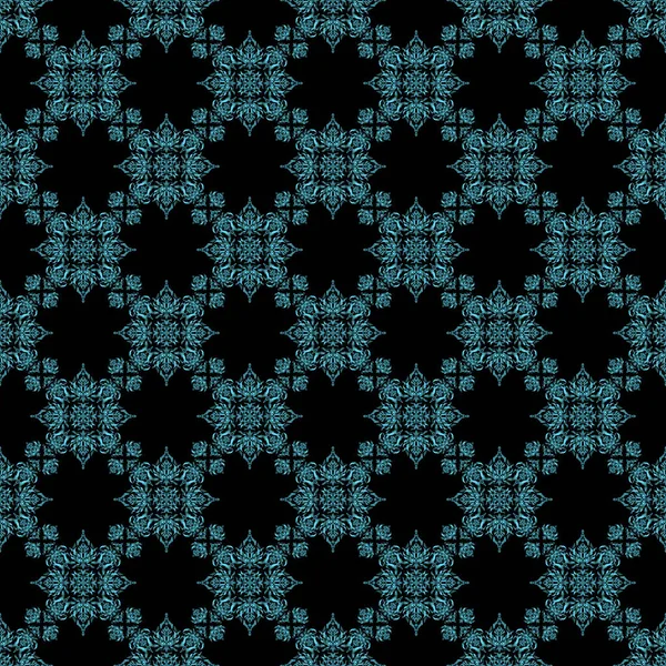 Orientalisk Prydnad För Textiltryck Islamisk Rasterdesign Sömlöst Mönster Blå Och — Stock vektor