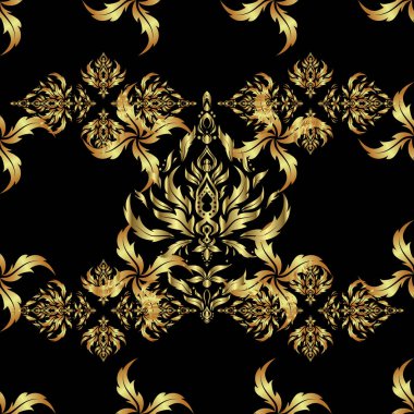 Renkli soyut arka plan. Etnik ve kabile motifleri. Geleneksel Noel renklerinde (siyah üzerine altın) vektör geometrik süsleme ile parlak, pürüzsüz desen. Süslü canlı duvar kâğıdı.