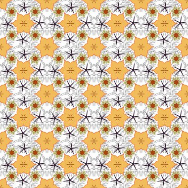 Bej, mor ve sarı renklerde kusursuz desenli yaz izi. Kumaş tasarımı, elbise, duvar kâğıdı ve kağıt için küçük hantal çiçekler.