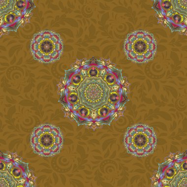 Mor ve mavi vintage süslemeli vektörsüz desen.