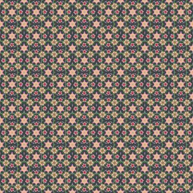 Klasik duvar kağıdı dikişsiz, gri, pembe ve yeşil renklerde çiçek desenli arka plan. Vektör çizimi. Bir sürü sevimli çiçek..