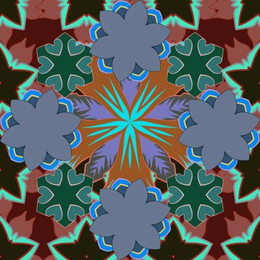 Eski bir süs. Basit, pürüzsüz desen. Gri, turuncu ve mavi elementler. Vektör illüstrasyonu.