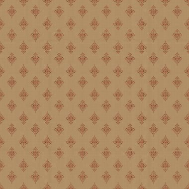 Turuncu, yeşil ve bej renklerde süslü konuşmalar. Vektörsüz damaske deseni, klasik duvar kağıdı, arkaplan.