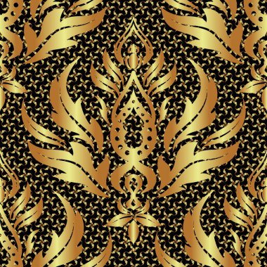 Kusursuz soyut arka plan ve altın tekrarlayan elementler. Siyah ve altın desenli. Zarif vektör klasik altın pürüzsüz desen.