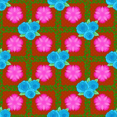 Turuncu, yeşil ve mavi çiçeksiz desen.