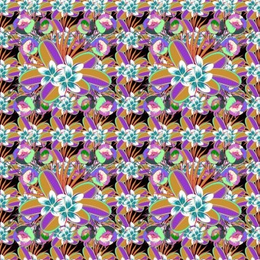 Vektör soyut çiçek arkaplanı. Mavi ve yeşil küçük çiçekli güzel çiçek deseni. Motley pürüzsüz desen.