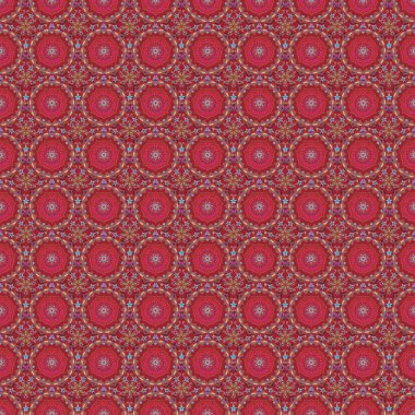 Lüks, çok renkli, yıldızlı, pürüzsüz desen. Vektör çokrenkli yıldız deseni, yıldız süslemeleri, kırmızı arkaplanda çok renkli ızgara.