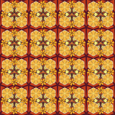 Elle çizilmiş, pürüzsüz desen. Turuncu, sarı ve mor renkli birçok çiçek. Vektör desenli çiçek deseni.