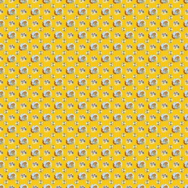 Şirin vektör çiçekli arka plan. Haşhaş çiçekleri yeşil, sarı ve turuncu renklerde pürüzsüz desen.