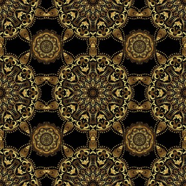 Tasarım için vektör süsleme ögeleri. Geleneksel çiçek dekoru. Davetiyeler, tebrik kartları, ambalajlar için süs desenleri. Siyah bir arkaplanda dekoratif altın pürüzsüz desen.