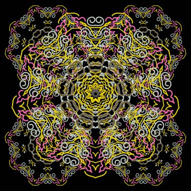 Vektör damaskesiz desen. Klasik lüks, eski moda İspanyol süsü, duvar kağıtları, tekstil ve ambalaj için kraliyet Victoria dönemi dikişsiz dokusu. Çok renkli karalamalı zarif barok şablonu