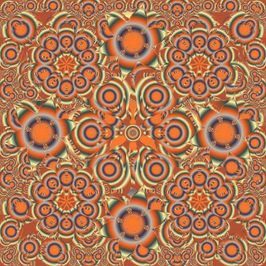 Karmaşık gradyanlı vektörsüz desen. Geometrik süs, turuncu, yeşil ve kahverengi elementlerle. Kusursuz geometrik desen. Soyut geometrik çizim.