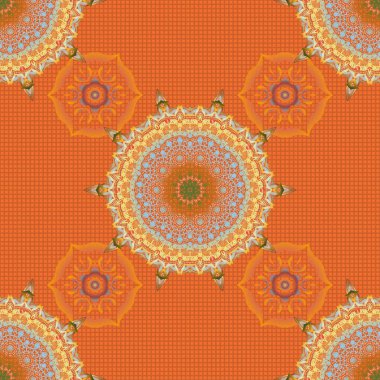 Retro dikişsiz antika şekilli akanthus. Vektör çizimi. Sarı, mavi ve turuncu klasik barok süsü. Dekoratif tasarım unsuru filigran kaligrafi.