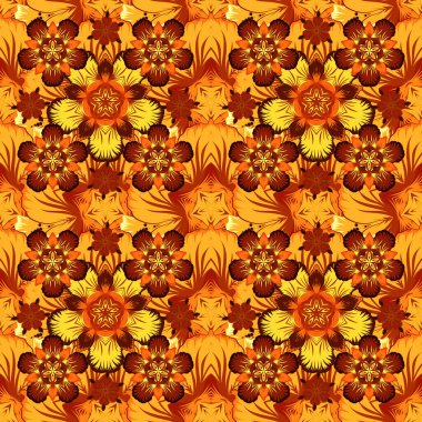 Raster parlak metal yüzey pürüzsüz desen. Soyut turuncu, sarı ve kahverengi elementler.