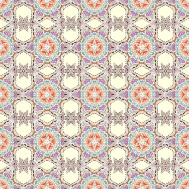 Damask, mavi ve mor renklerde pürüzsüz desen. Raster illüstrasyonu.