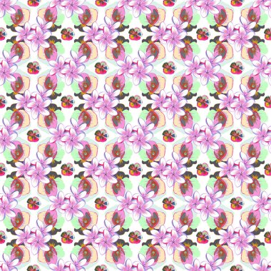 Kraliyet çiçeğiyle modern çiçek deseni. Renkli yön deseni pembe ve yeşil renklerde. Kusursuz çiçek süsü..