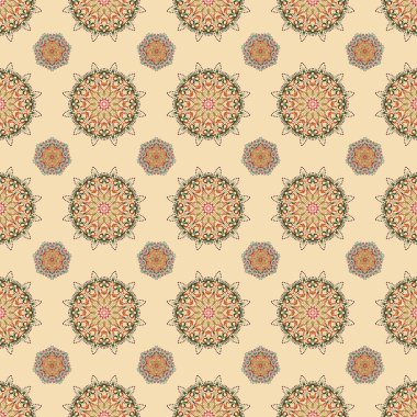 Vektör tarzı süs. Damask, mavi, kırmızı ve pembe renklerle kusursuz desen. Soyut çiçekli kraliyet duvar kağıdı.